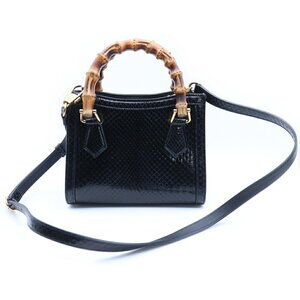 Gucci Bag Diana Leather Handbag Shoulder Bamboo Black RED
